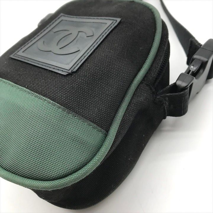 Chanel CC Logo Sports Line Shoulder Bag 2-Way Nylon Canvas Black Green — view 5