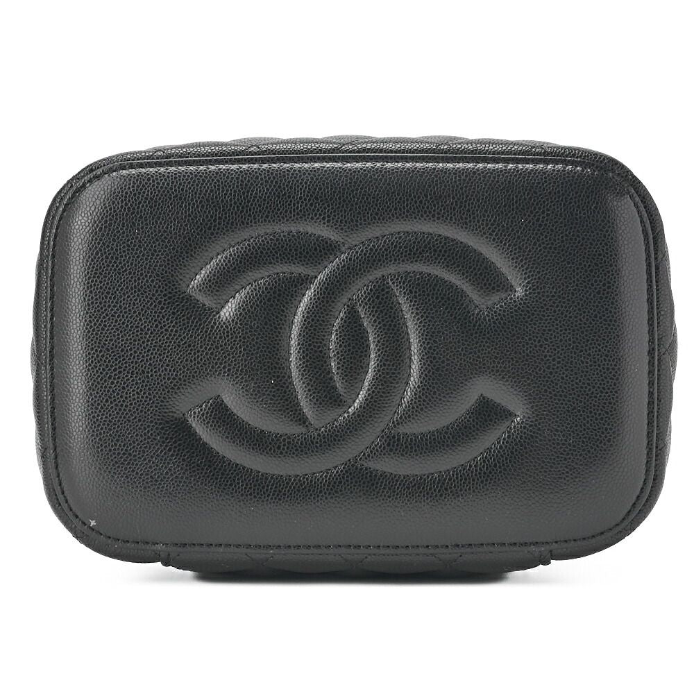 Chanel Quilted Vanity Handbag Caviar Leather Black With Gold Hardware Bag — view 7
