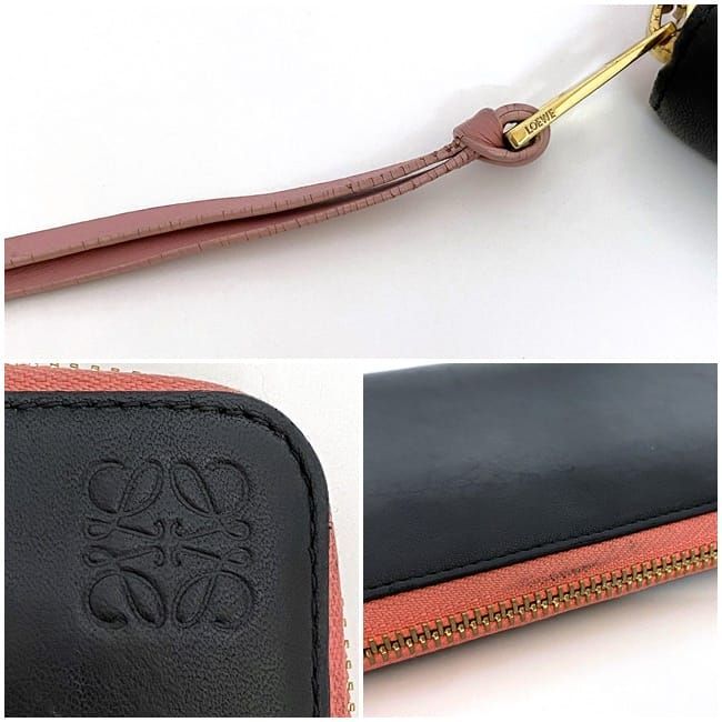 Loewe Round Zipper Long Wallet Black Pink Anagram — view 9