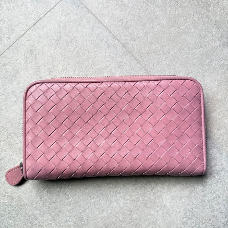 Bottega Veneta Round Zipper Long Wallet Intrecciato Pink Calf — view 6