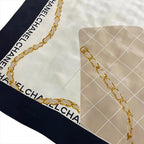 Chanel CC Logo Quilted Scarf Silk Black Beige Large — view 8