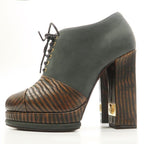 Chanel Booties Chunky Heel 14 A C7257 Lace Up 36 Leather Wood-like — view 2