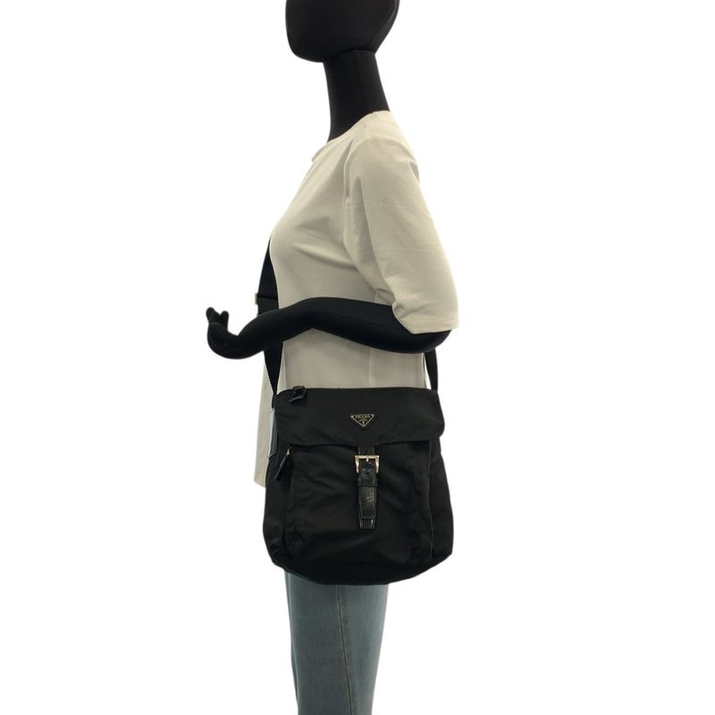 Prada Tessuto Triangle Logo Plate Black Silver Hardware Nylon Leather — view 9