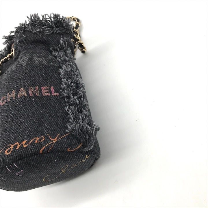 Chanel Small Mini Bucket Denim Chain Shoulder Bag Black — view 5