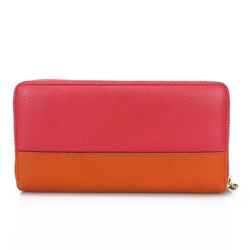 Gucci Long Wallet Bamboo Leather Orange Pink Round Zipper Zippy Bicolor — view 2