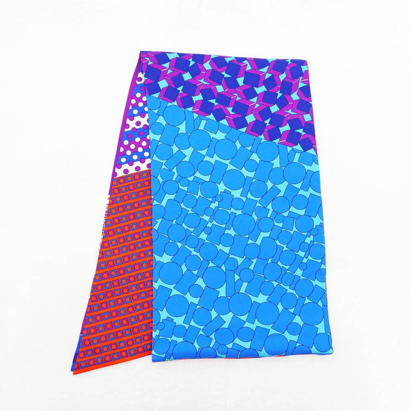 Hermes Maxi Twilly Exlibris Purple Blue Orange Silk Scarf — view 4