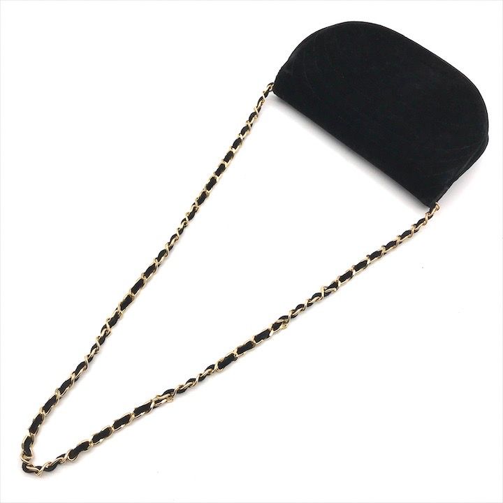 Chanel CC Logo Half Moon Velour Push Lock Chain Shoulder Bag Black — view 2