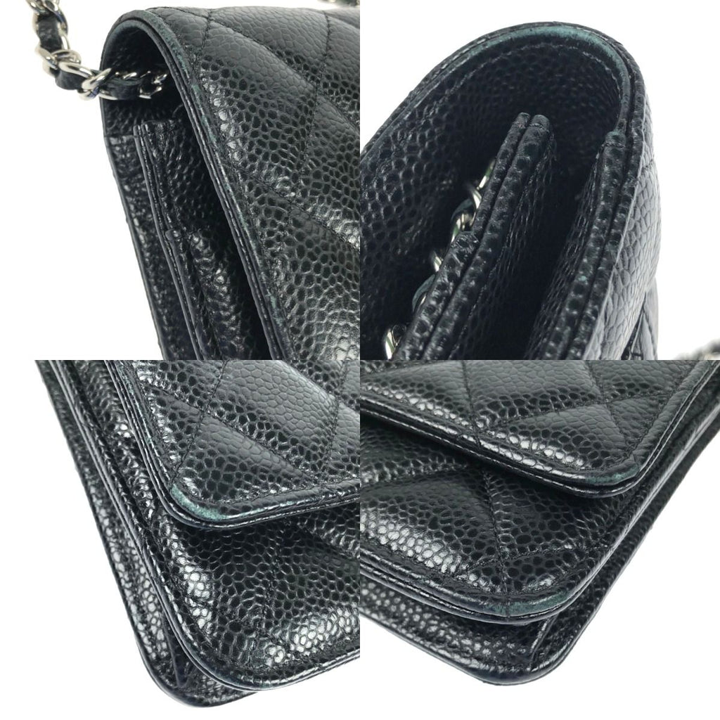Chanel Quilted Caviar Leather Chain Wallet Silver Hardware Black — view 7