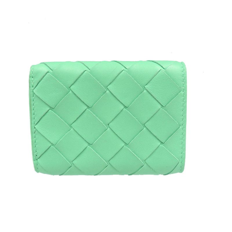Bottega Veneta Intrecciato Compact Wallet Calf Silver Hardware Green Trifold — view 2