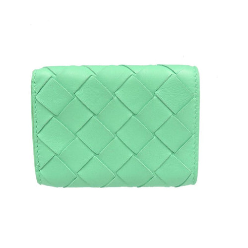 Bottega Veneta Intrecciato Compact Wallet Calf Silver Hardware Green Trifold — view 2