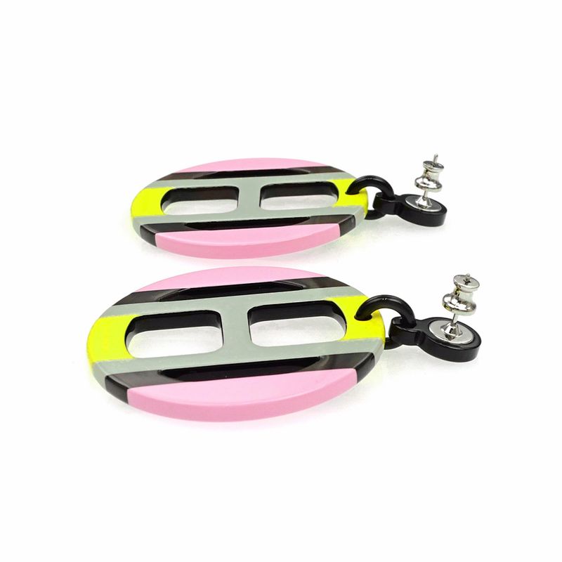 Hermes Earrings H Equipe Buffalo Horn Pair Multicolor Pink Gray Yellow — view 5