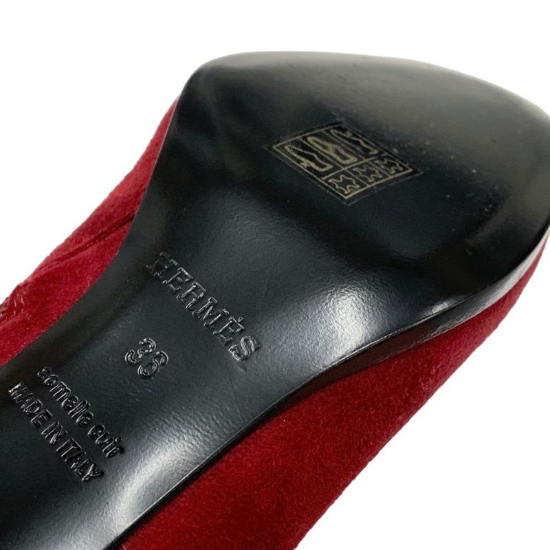 Hermes Saint Germain Boots Short Shoes Kelly Hardware Suede Red Silver — view 8