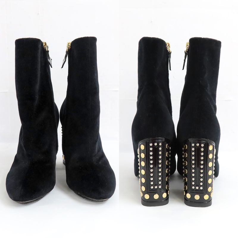 Louis Vuitton Century Line Ankle Boots Short Velvet Block Heel Studs — view 4