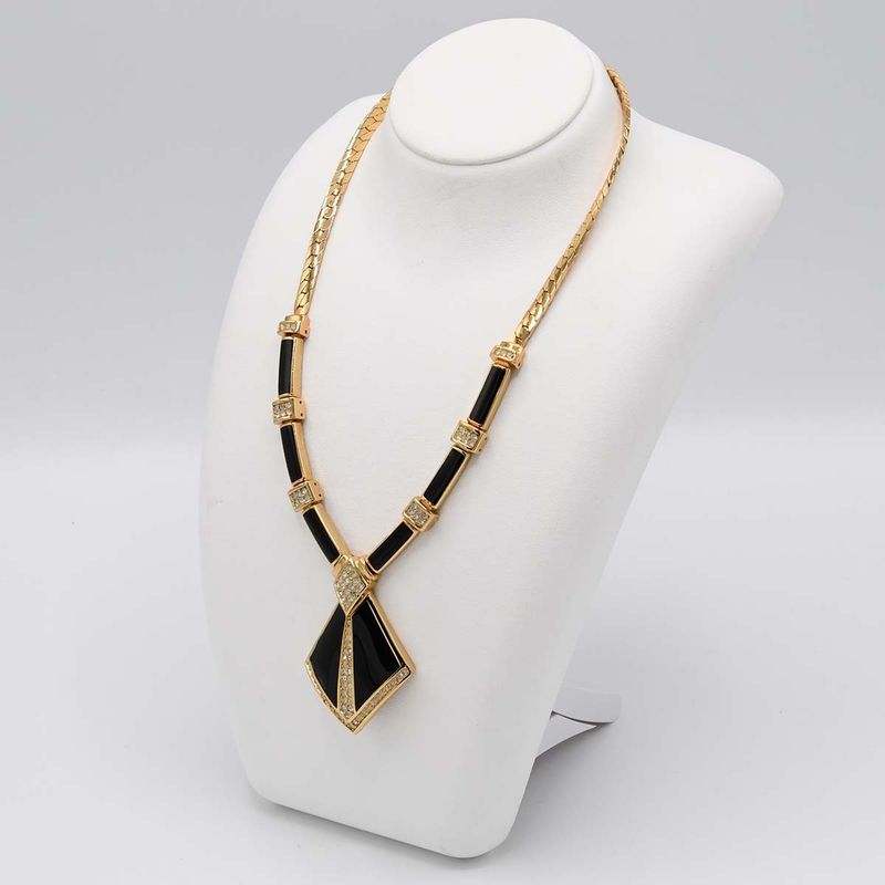 Christian Dior Necklace Onyx Rhinestone 61 g Gold Color Accessories — view 4
