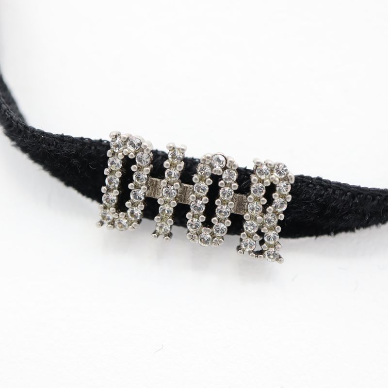 Christian Dior Choker Rhinestone Velour Black Yo649 — view 4
