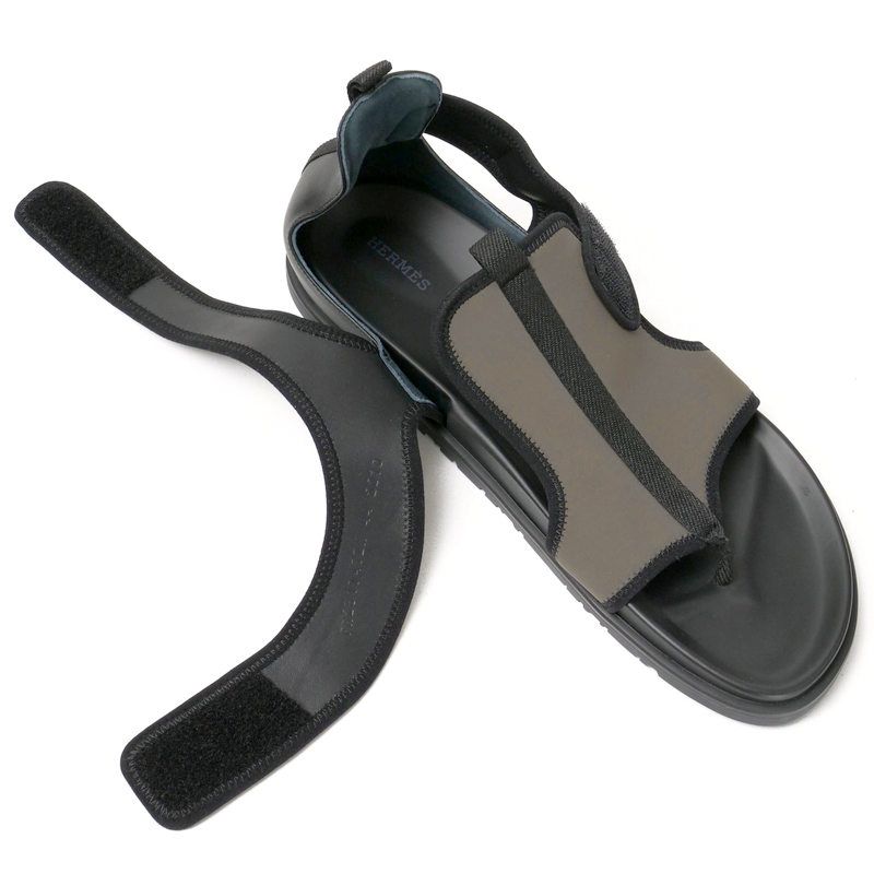 Hermes Giorno Sandals Size 44 Thong Shoes Khaki Black — view 6