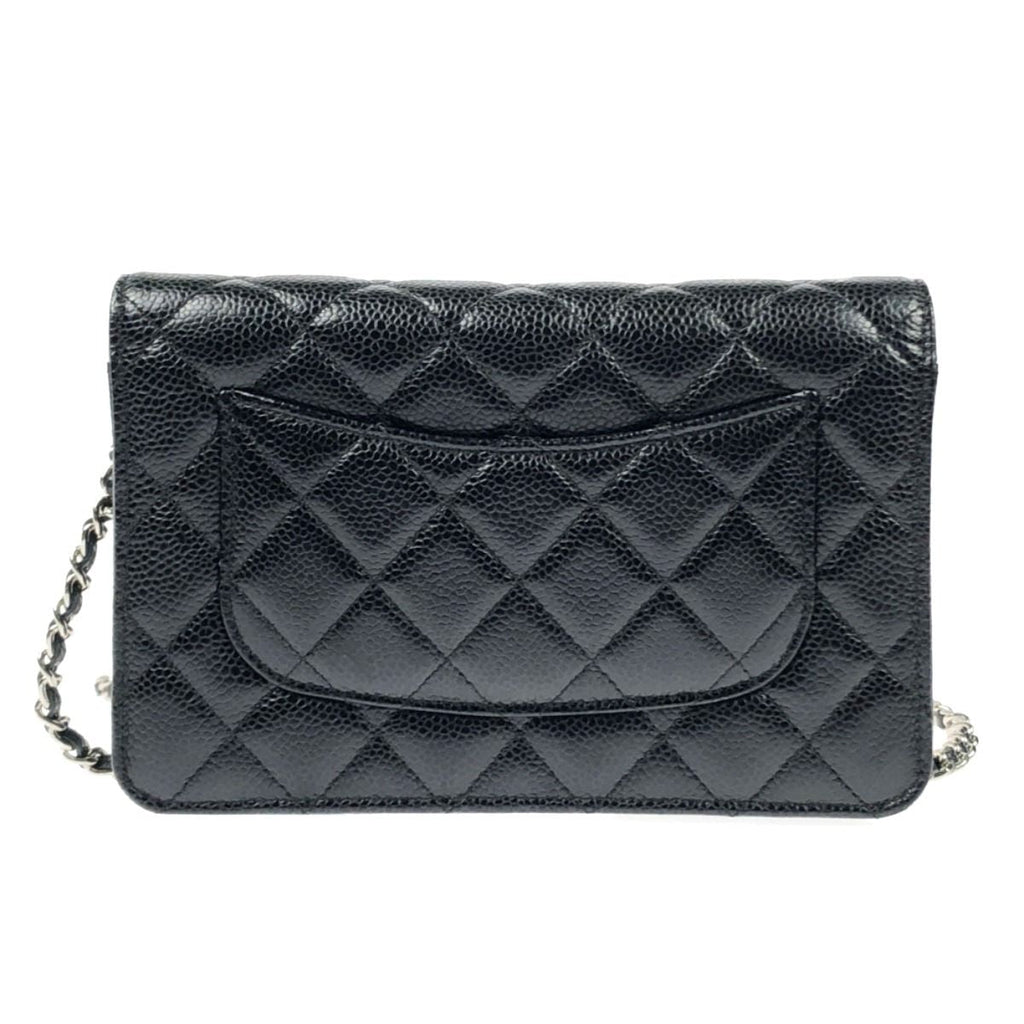 Chanel Quilted Caviar Leather Chain Wallet Silver Hardware Black — view 5