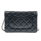Chanel Quilted Caviar Leather Chain Wallet Silver Hardware Black — view 5