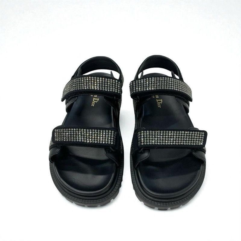Christian Dior Sandals Shoes Lambskin Black Logo Rhinestone Velcro Strap Sports — view 2