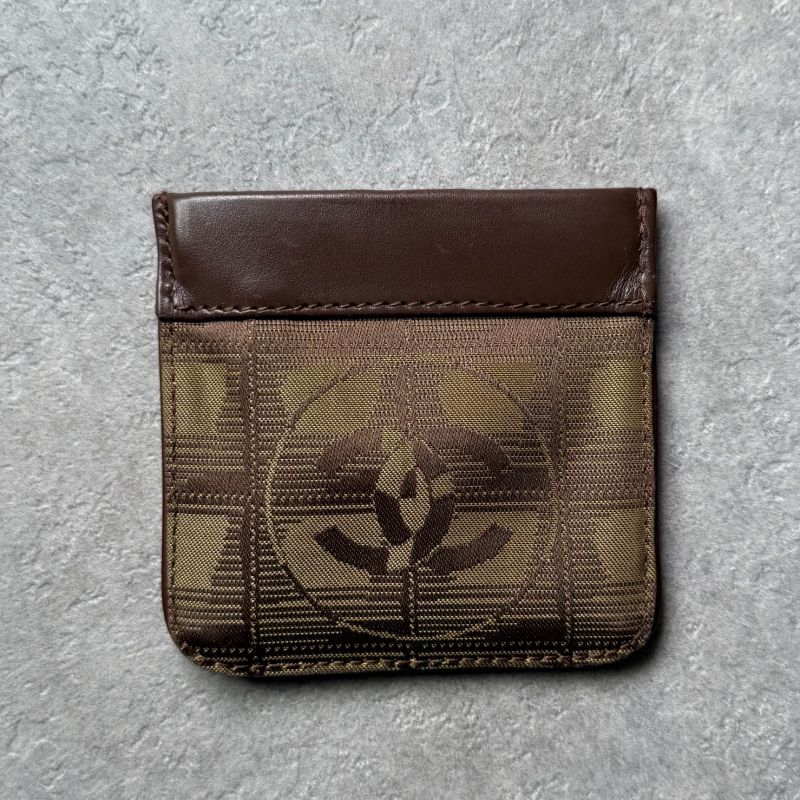 Chanel New Travel Line Coin Case Mini Pouch Ring Leather Canvas Brown — view 6