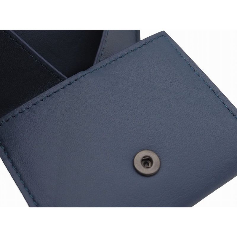 Bottega Veneta Intrecciato Calfskin Black Deep Blue Folding Coin Purse — view 6