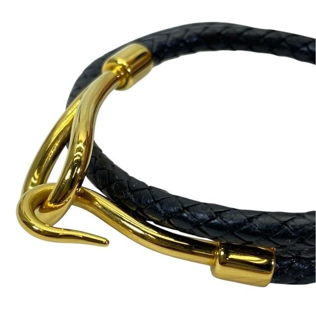 Hermes Jumbo Bracelet Bangle Choker Small Item Logo Leather GP Black — view 7