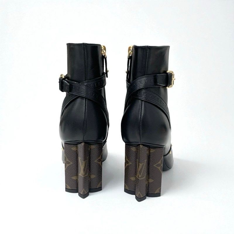 Louis Vuitton Silhouette Line Monogram Boots Short Shoes Leather Black — view 5