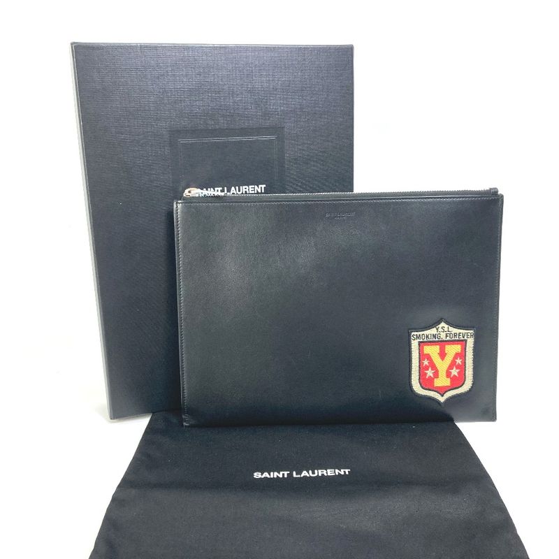 Saint Laurent Paris Clutch Bag Logo Patch Leather Black — view 3