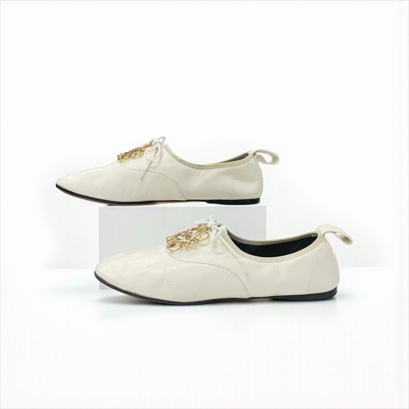 Loewe Flat Shoes Leather White Gold Anagram Soft Derby Lace Up — view 3