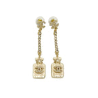 Chanel Perfume Bottle Swing Earrings Coco Mark Faux Pearl 23BS — view 6