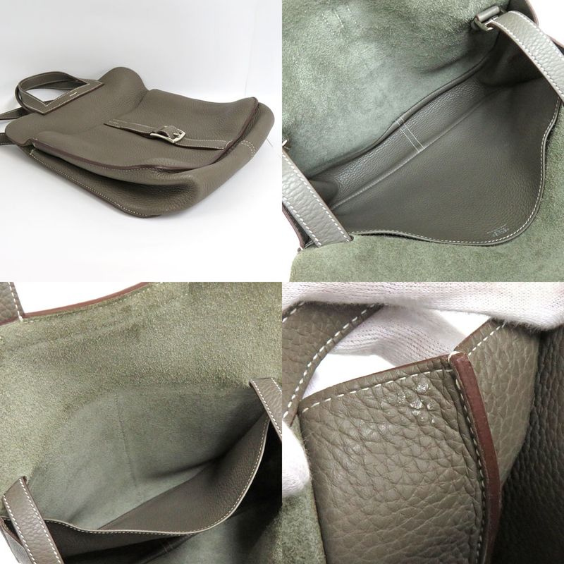 Hermes Halzan 31 Taurillon Clemence Etain Silver Hardware R 2014 Gray — view 9