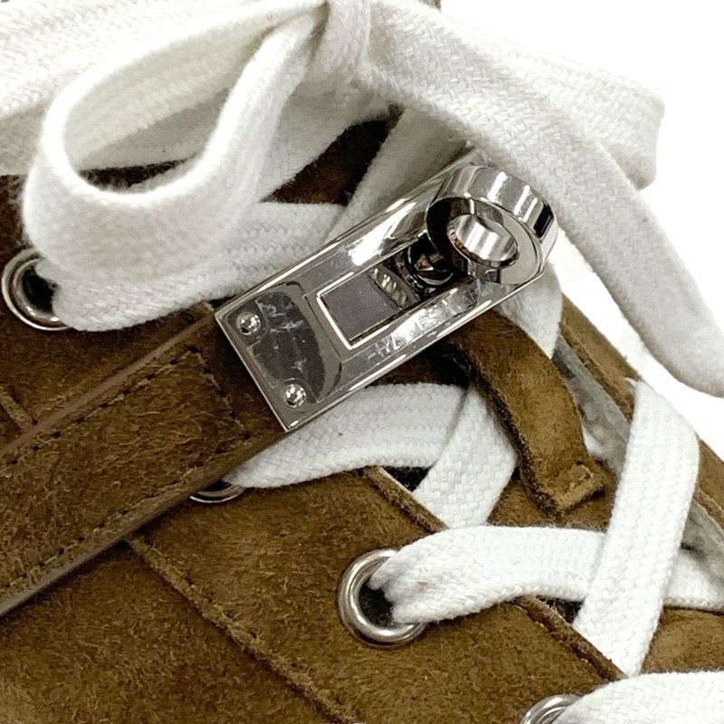 Hermes Daydream Sneakers Shoes Suede Shearling Brown Silver High Cut — view 9