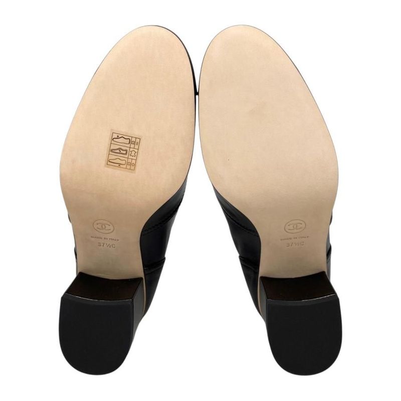 Chanel Heel Pumps Mary Jane 37 1 2 Size Leather Coco Mark Black — view 6