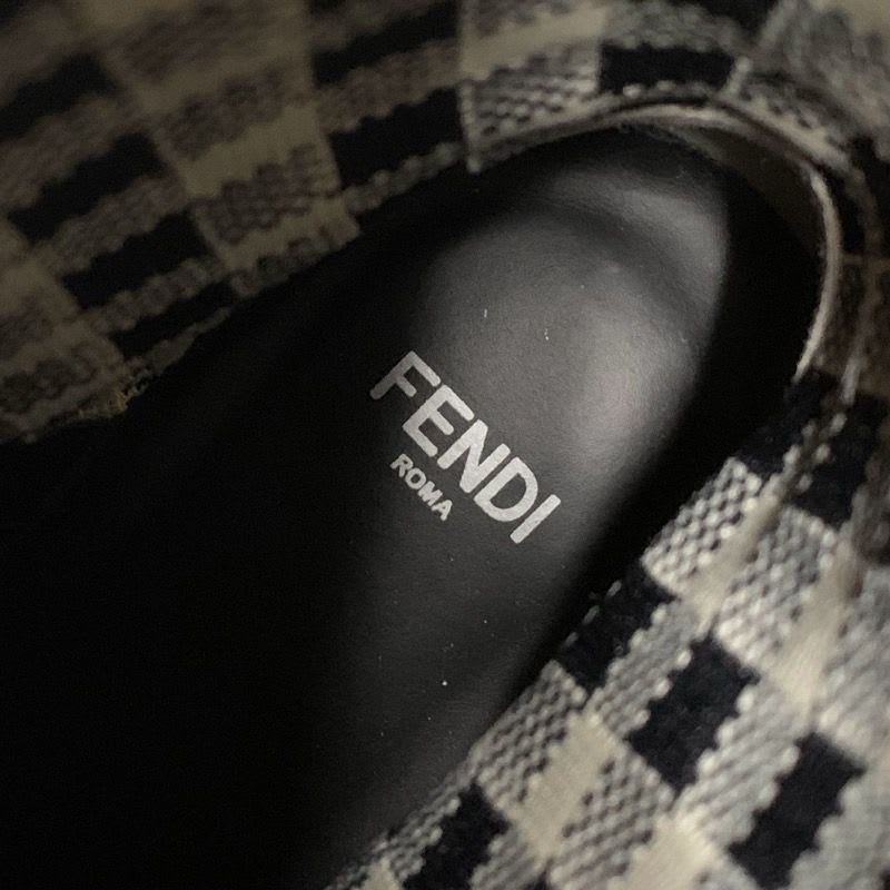 Fendi Rococo Boots Short Shoes Zucca Check Lace Up Leather Fabric Black — view 7