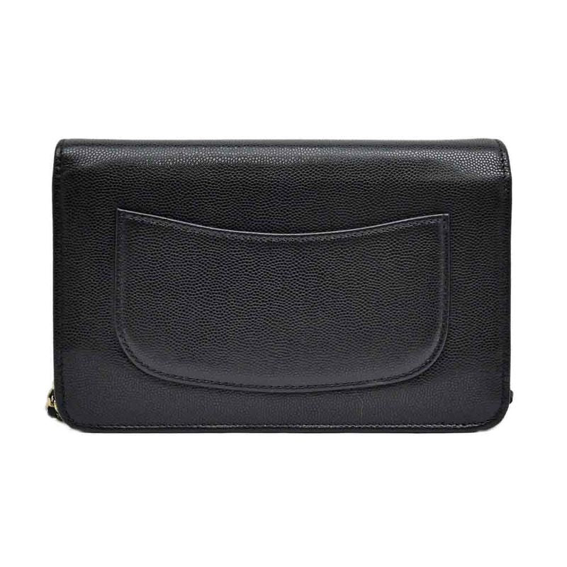 Chanel Chain Wallet Ap4653 Grained Shiny Calfskin Black Gold Hardware — view 2