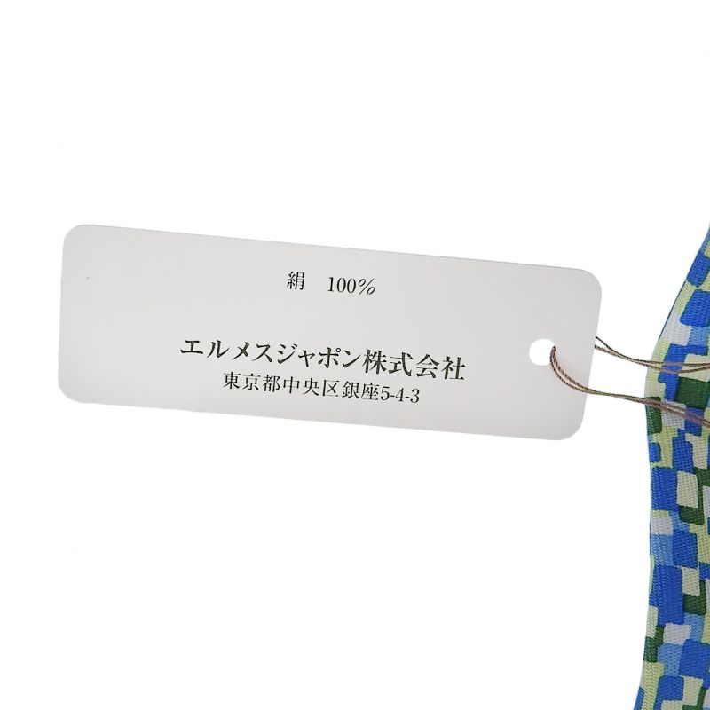 Hermes 5089 PA 100% Silk All-over Logo Print Tie Blue Green Multi — view 8