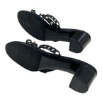 Hermes Aggaccio Sandals Shoes Leather Black Silver Chaine D'ancre Studded Mules — view 6