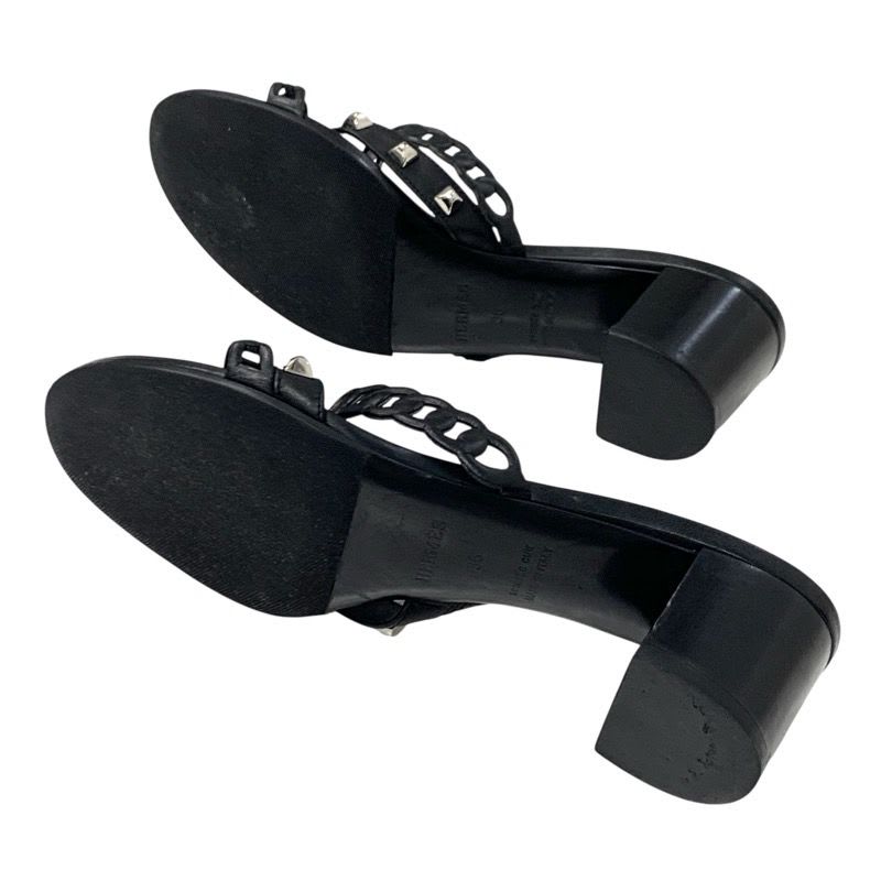 Hermes Aggaccio Sandals Shoes Leather Black Silver Chaine D'ancre Studded Mules — view 6