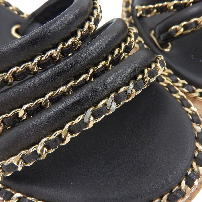 Chanel Leather Coco Mark Chain Strap Sandals 35 C — view 6