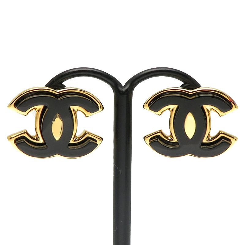 Chanel Iconic CC Black and Gold-Tone Earrings — view 3