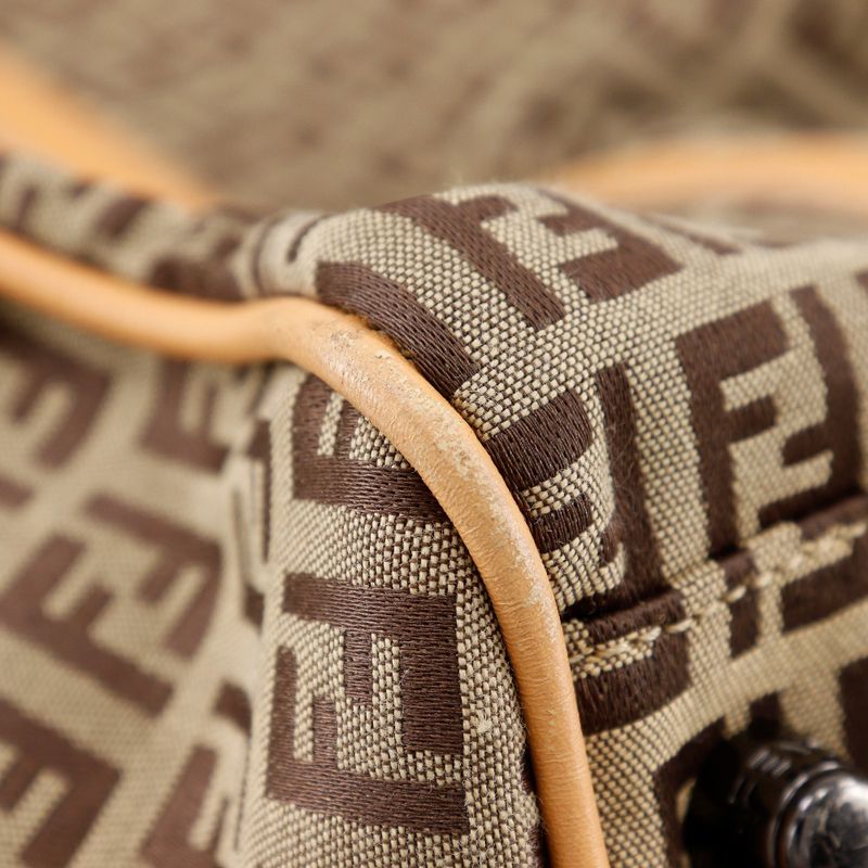 Fendi Zucchino 7 Vs014 Nylon Canvas and Leather Brown Boston Bag — view 4