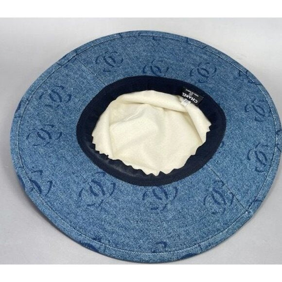 Chanel CC Denim Hat Wide Brim Bucket Cap 58 Blue Vintage — view 4
