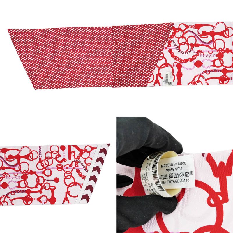 Hermes Maxi Twill Cut MORS ET Tresses Pink Red Silk Scarf — view 8