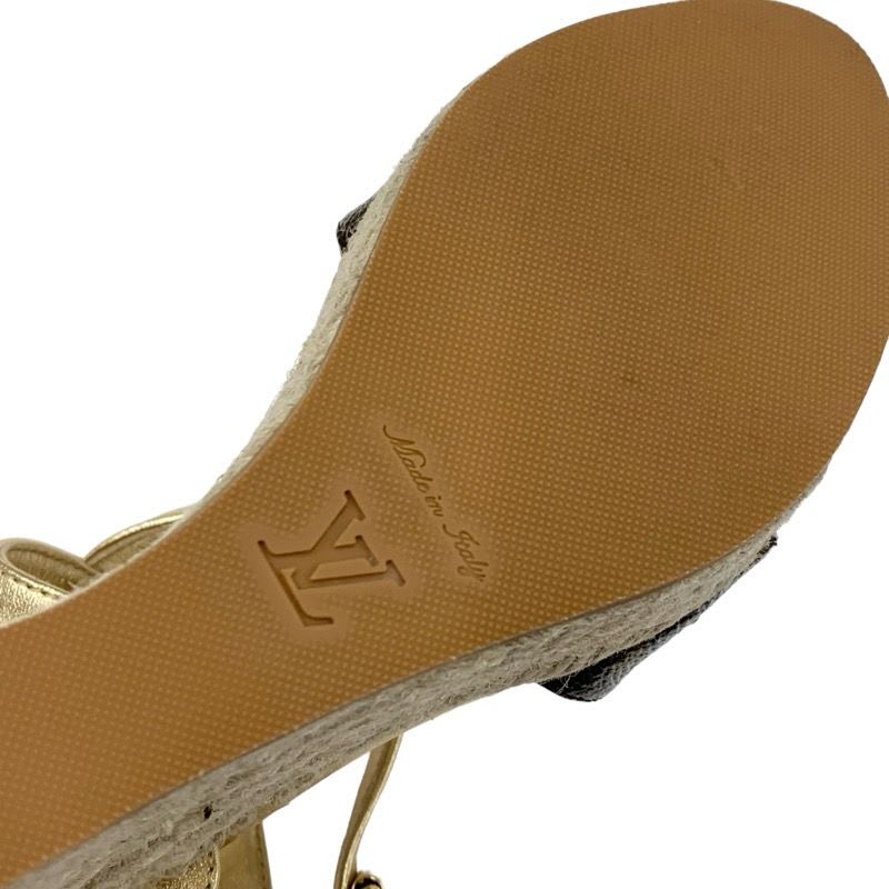 Louis Vuitton Starboard Line Monogram Sandals Shoes Leather Gold Brown Wedge — view 8