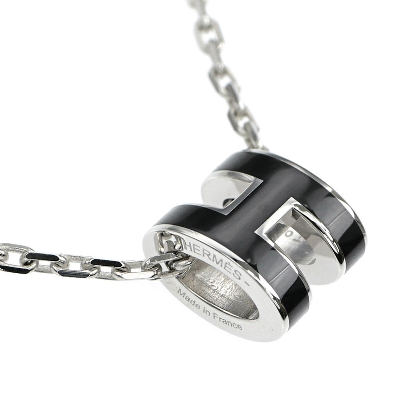 Hermes Necklace Pop Ash Mini Pendant H Black Silver-color Accessories — view 4