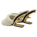 Fendi First Sandals Mule Party Shoes Metal Heel Sheepskin Beige — view 4