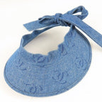 Chanel CC Denim Hat Sun Visor Ribbon Tie Wide Brim Bucket Cap Vintage — view 4