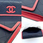 Chanel Trifold Wallet Quilted Bicolor Navy Pink Lambskin — view 9