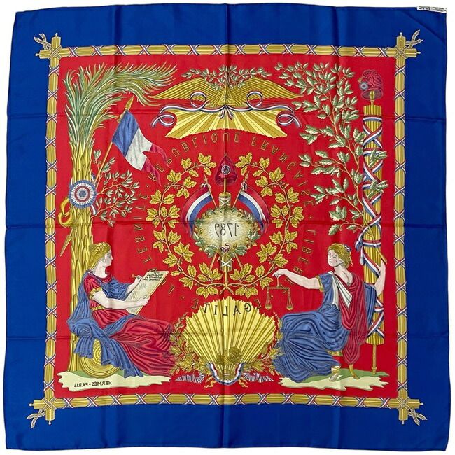Hermes Scarf Carre 90 Red Blue Yellow Liberte — view 2