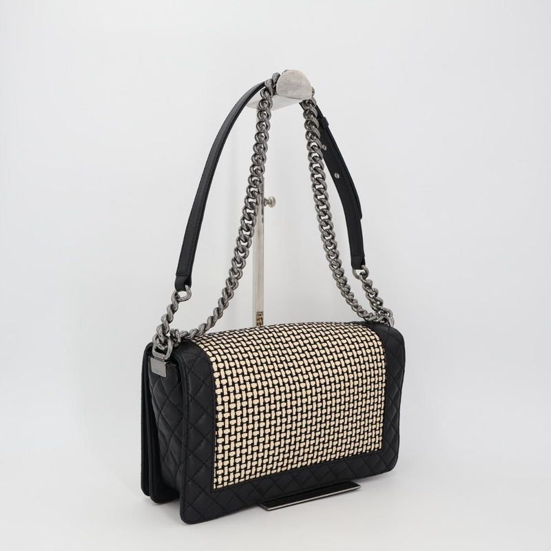 Chanel Boy Quilted Chain Shoulder Bag Leather Lambskin Light Beige — view 4